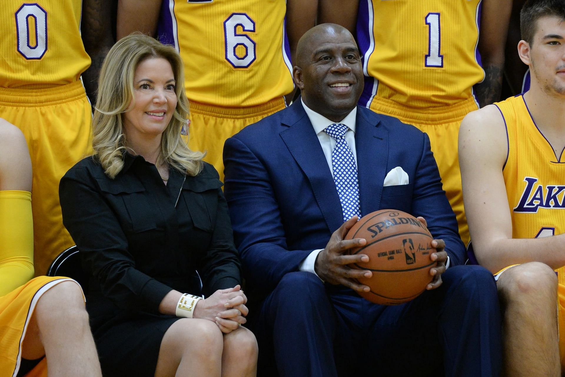 Magic Johnson and Jeannie Buss with the LA Lakers