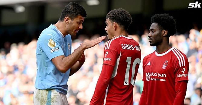 "What was he thinking," "Absolutely loses his mind" - Fans in disbelief as Manchester City star Rodri gets sent off for violent conduct against Forest