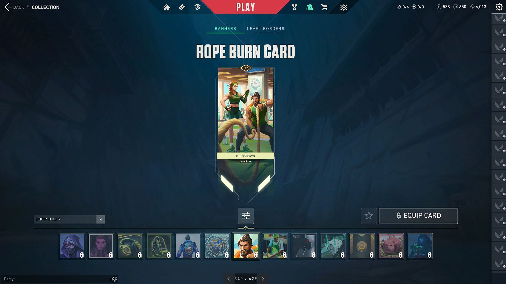 The Rope Burn Player Card in (Image via Riot Games)