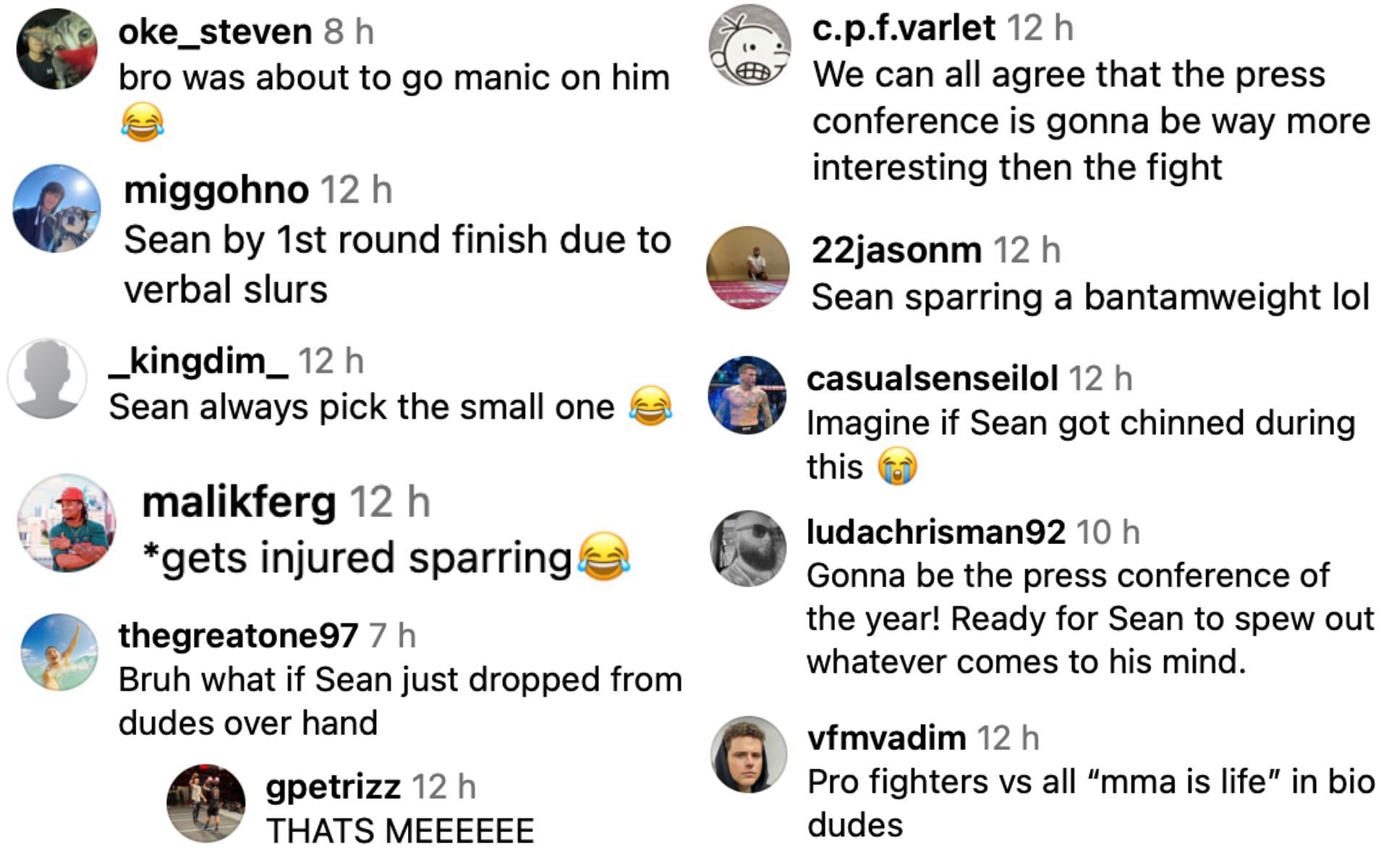 Fans react to Strickland sparring with a fan at the open workouts. [via Instagram]