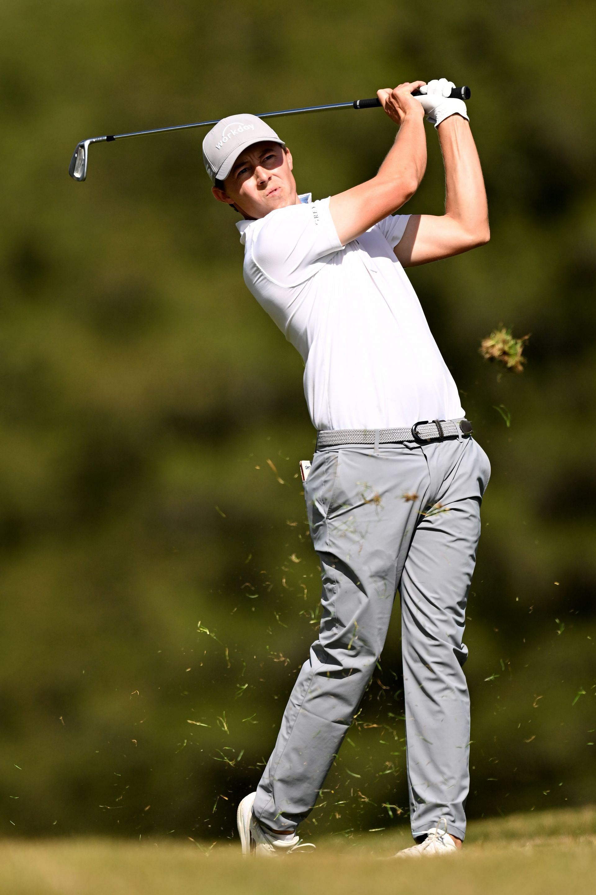 Matt Fitzpatrick of England plays his second shot on the 14th hole during Day Four of the Omega European Masters (Image via Getty)