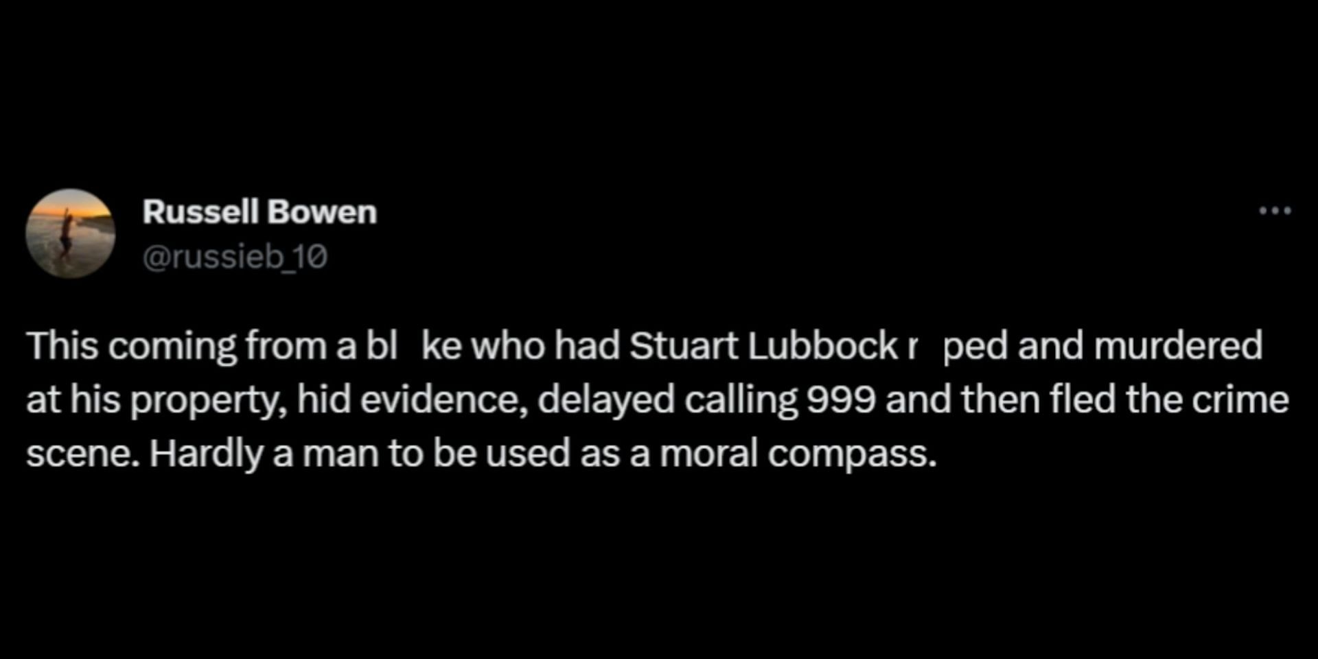 Internet trends Stuart Lubbock&#039;s swimming pool death after Michael&#039;s response to Russell Brand&#039;s video. (Image via X/@MrBarrymore)