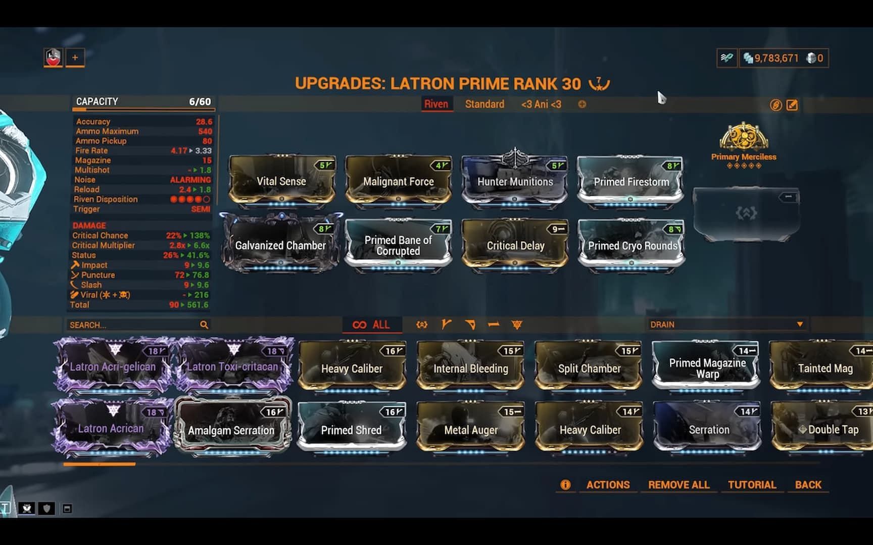 Incarnon Latron greatly benefits from any critical damage and critical chance mod (Image via Digital Extremes)