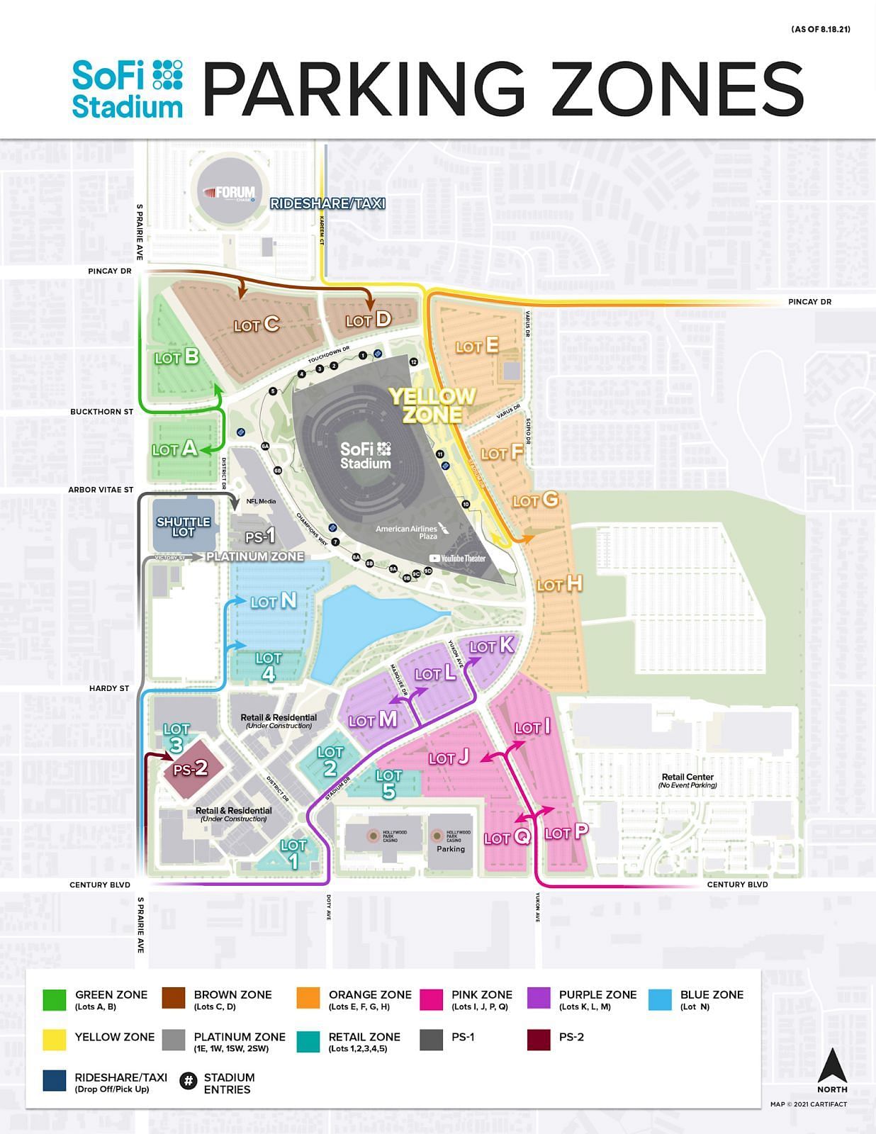 SoFi Stadium  Parking Map - Courtesy - SoFi Stadium Website