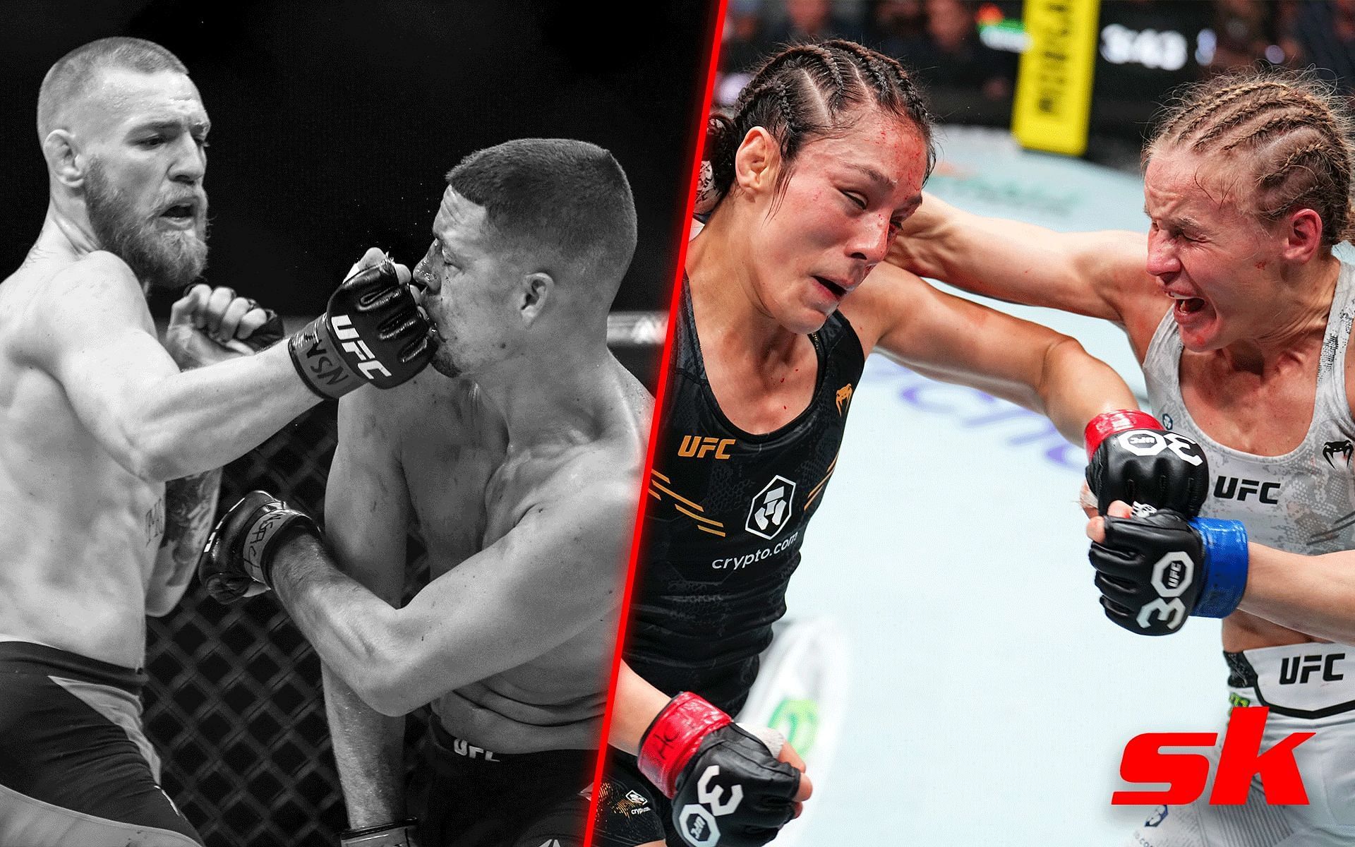 Conor McGregor vs. Nate Diaz at UFC 202 and Alexa Grasso vs. Valentina Shevchenko at Noche UFC [Image credits: Getty Images and @ufc on Twitter]