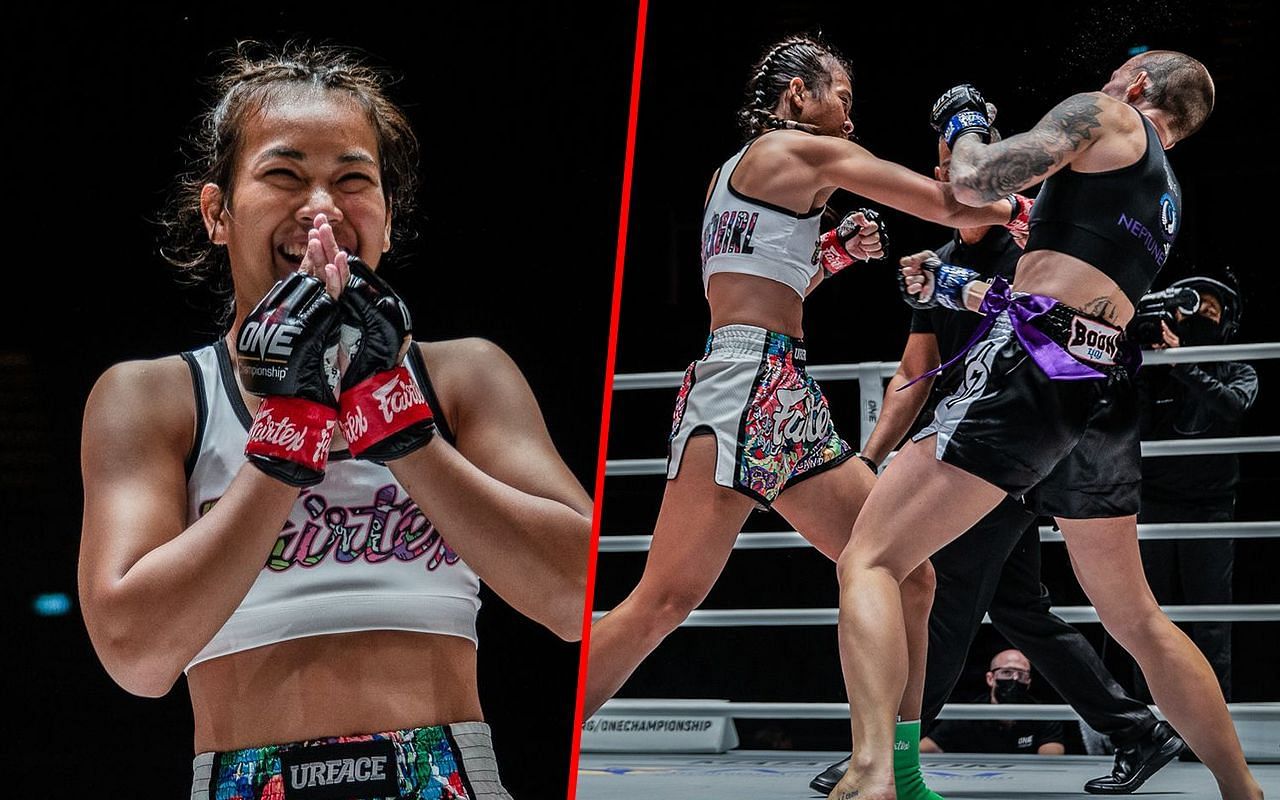 Wondergirl (left) and Wondergirl fighting inside the ring (right) | Image credit: ONE Championship