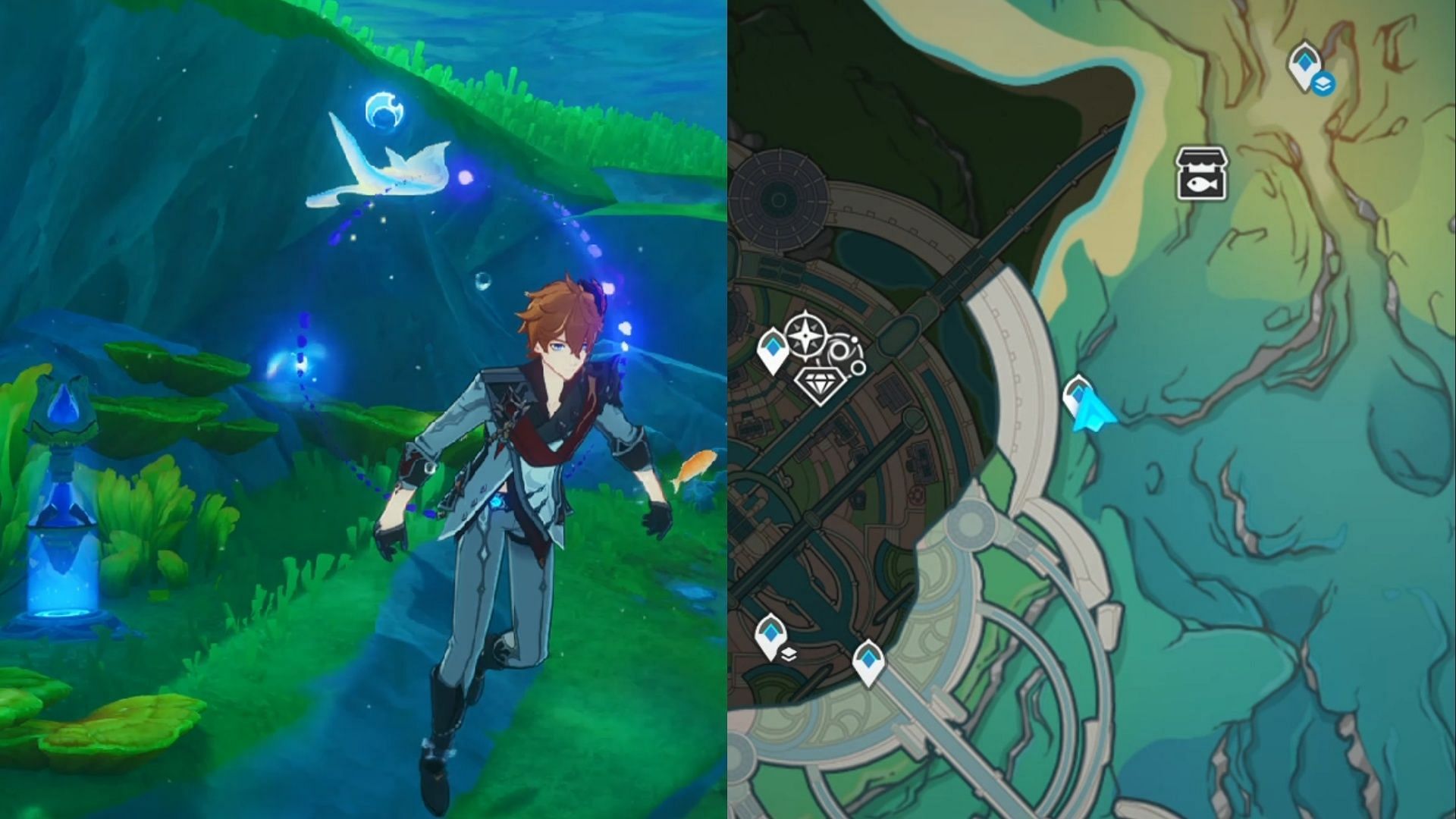 Xenochromatic Hunter&#039;s Ray is right behind the waypoint (Image via HoYoverse)