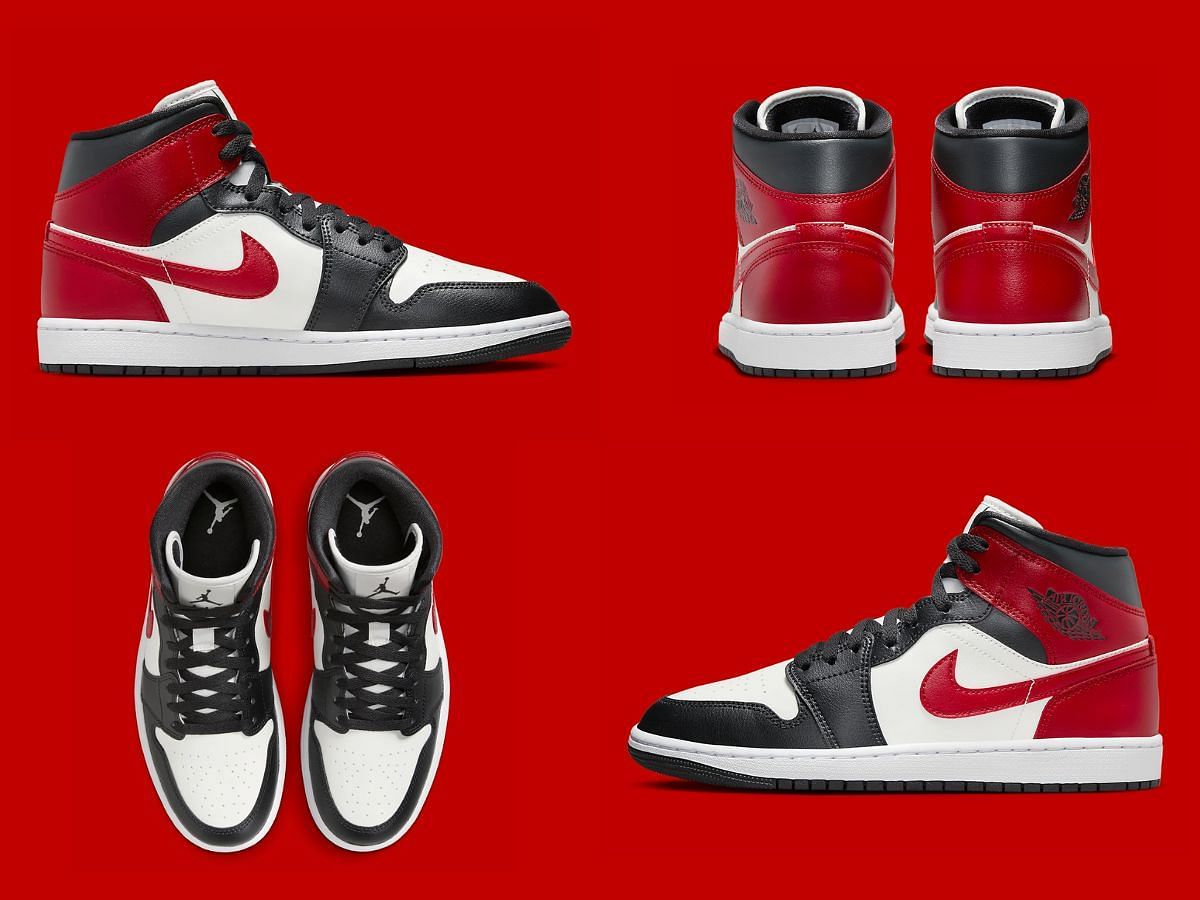 The upcoming Nike Air Jordan 1 Mid &quot;Black Toe&quot; sneakers will be released exclusively in women&#039;s sizes (Image via Sportskeeda)