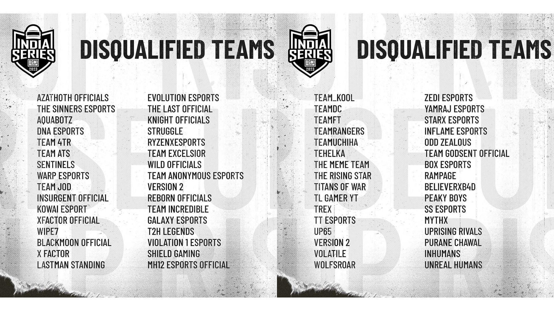 Disqualified teams from India Series 2023 (Image via Krafton)