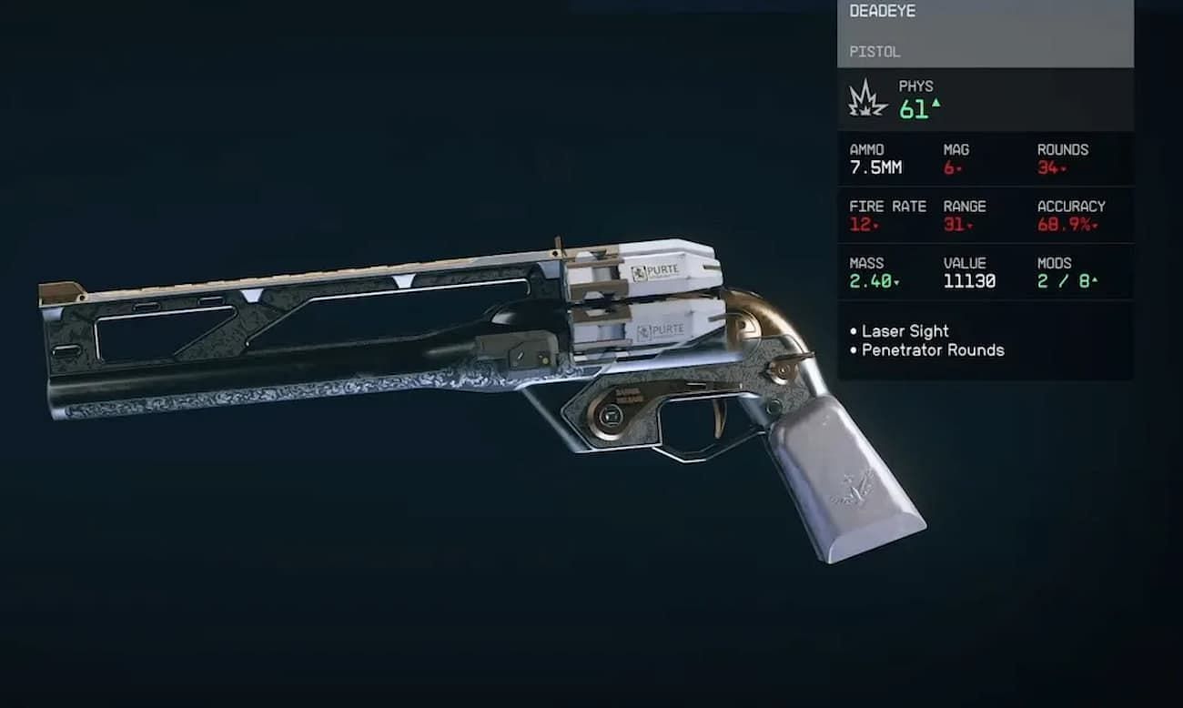 The Deadeye is one of the coolest-looking weapons in Starfield (Image via Bethesda)