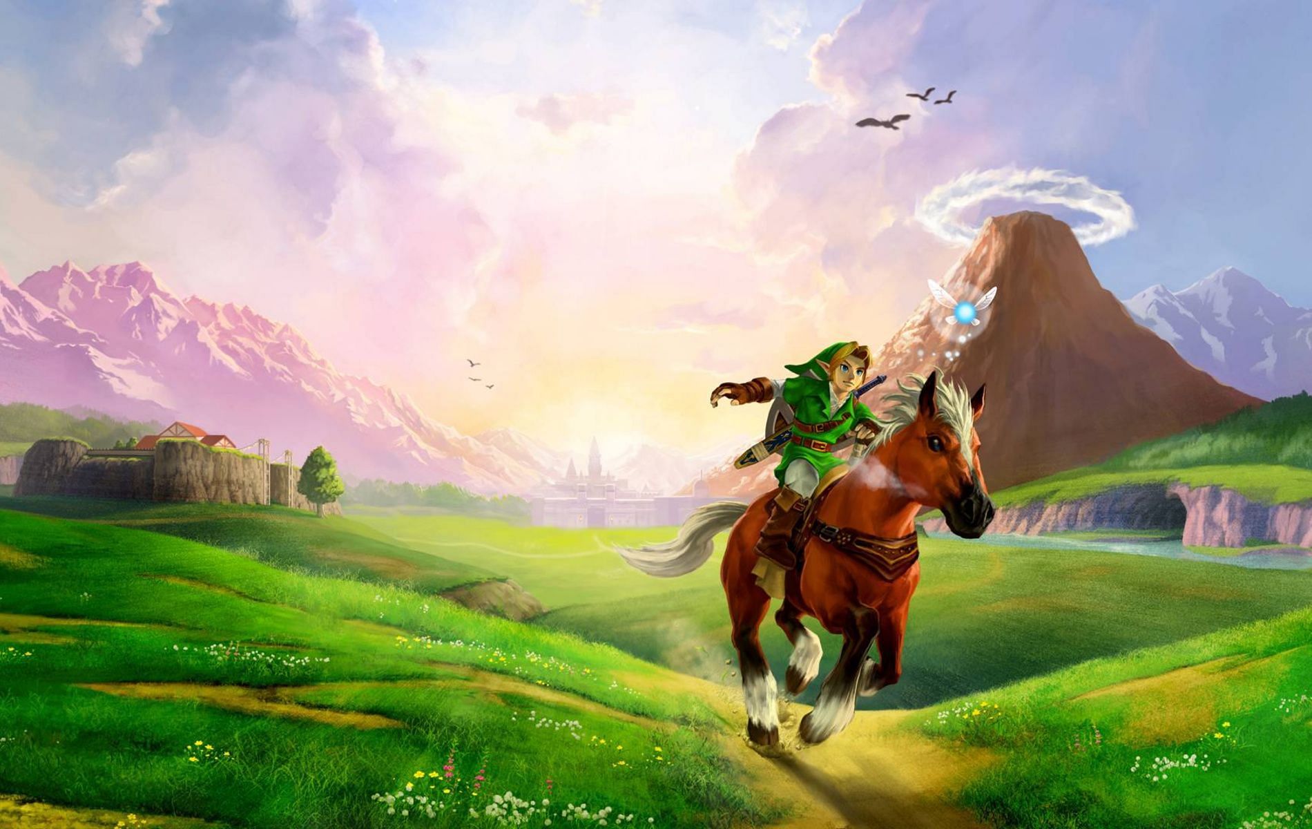 Official promotional art for The Legend of Zelda: Ocarina of Time video game by Nintendo