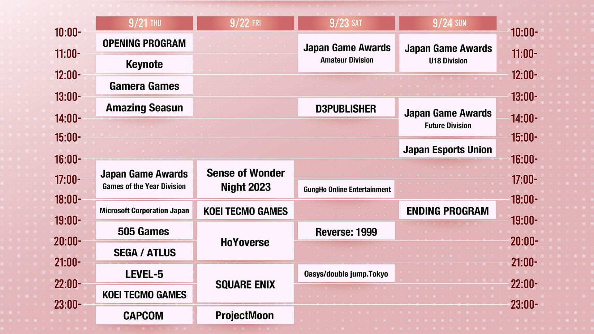Official Program Timetable (Image via TGS)