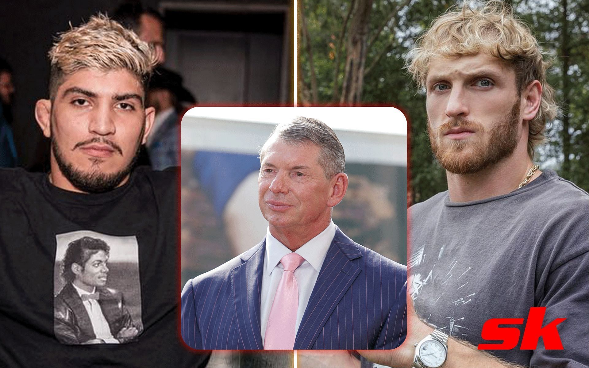 Dillon Danis (Left), Vince McMahon (Inset) and Logan Paul (Right) [Images via: @dillondanis and @loganpaul on Instagram]