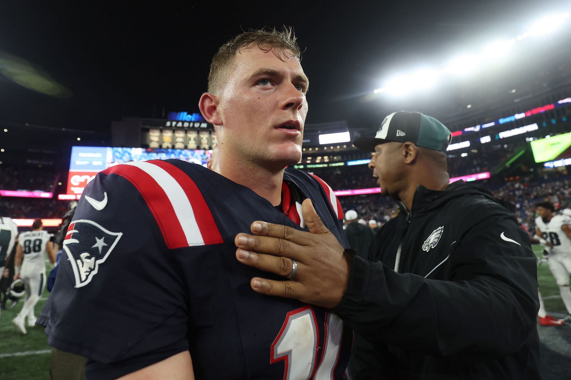 Mac Jones during Philadelphia Eagles v New England Patriots