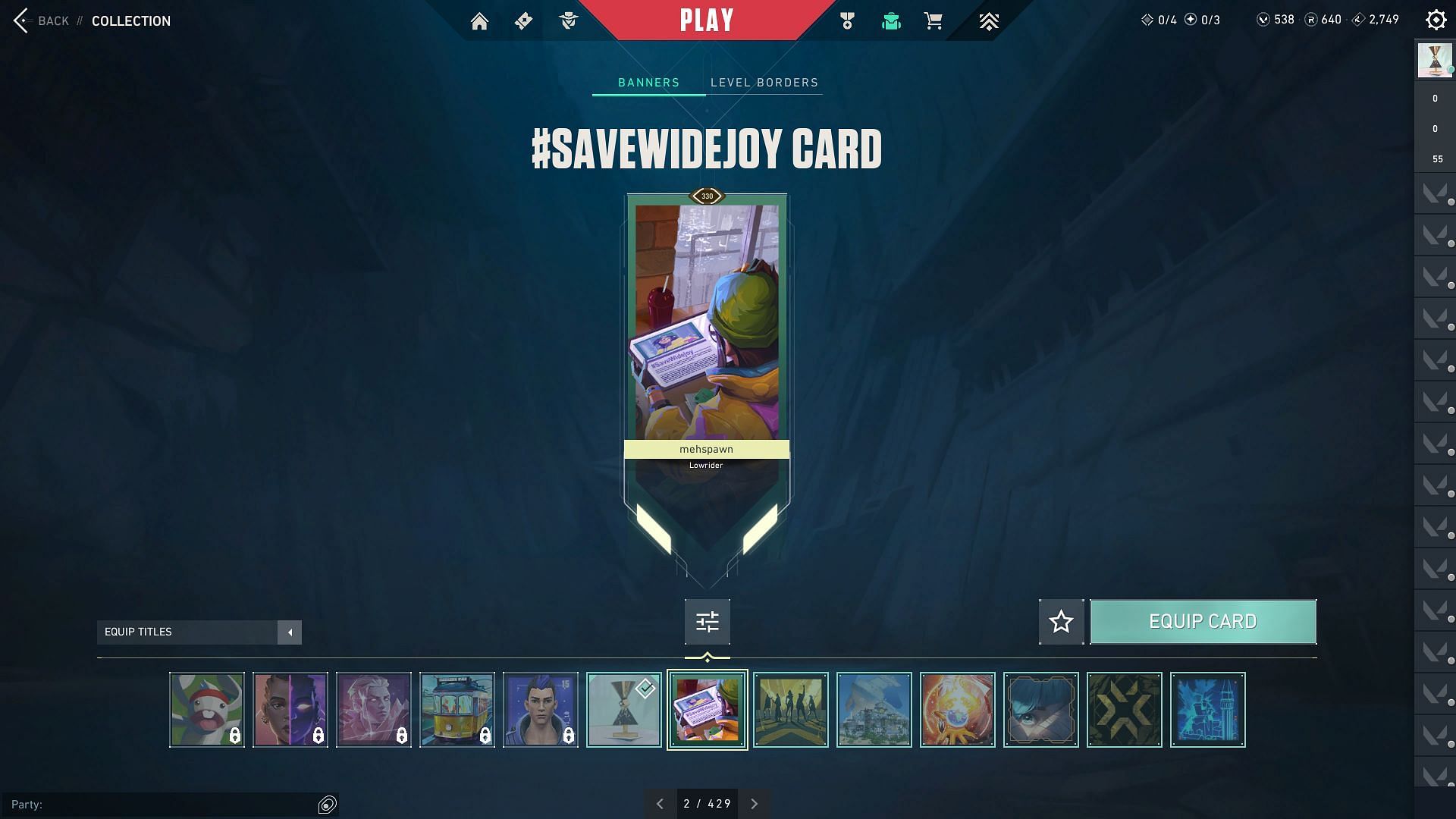 The #SAVEWIDEJOY Player Card (Image via Riot Games)