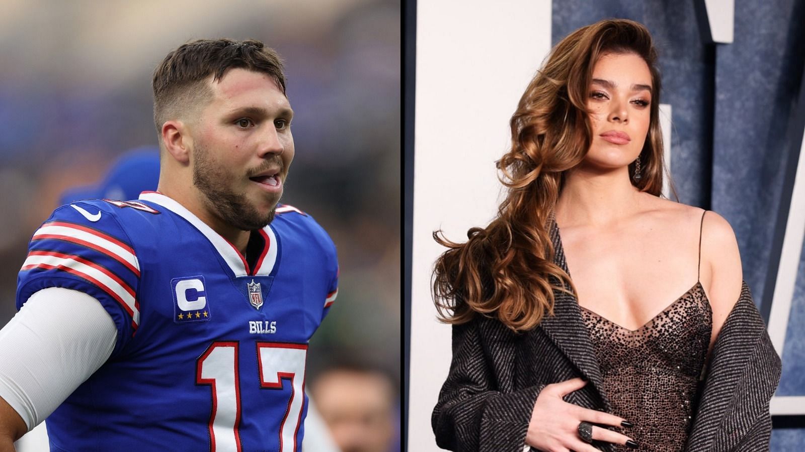 Josh Allen (L) on the viral photos of his reported love interest, actress and singer Hailee Steinfeld (R)