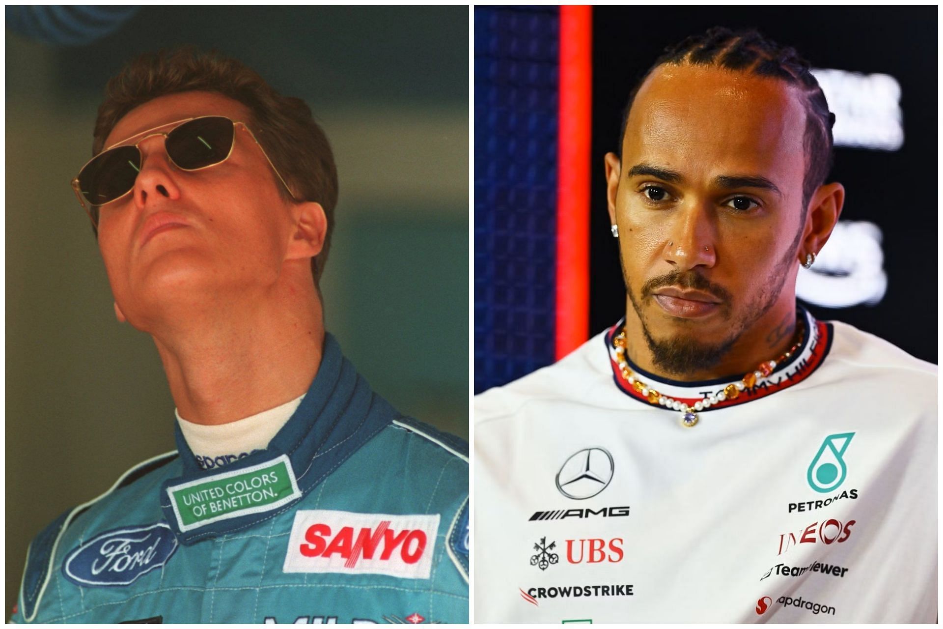 Michael Schumacher (L) and Lewis Hamilton (R) (Collage via Sportskeeda)