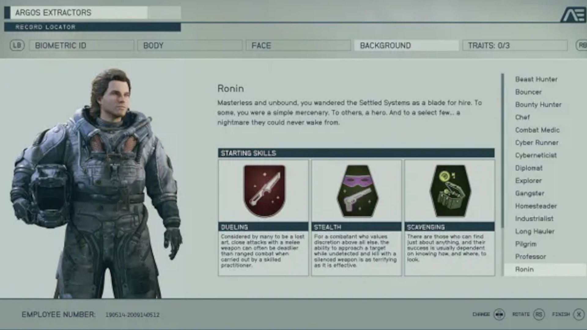 The Ronin background is good for pickpocket (Image via Bethesda)