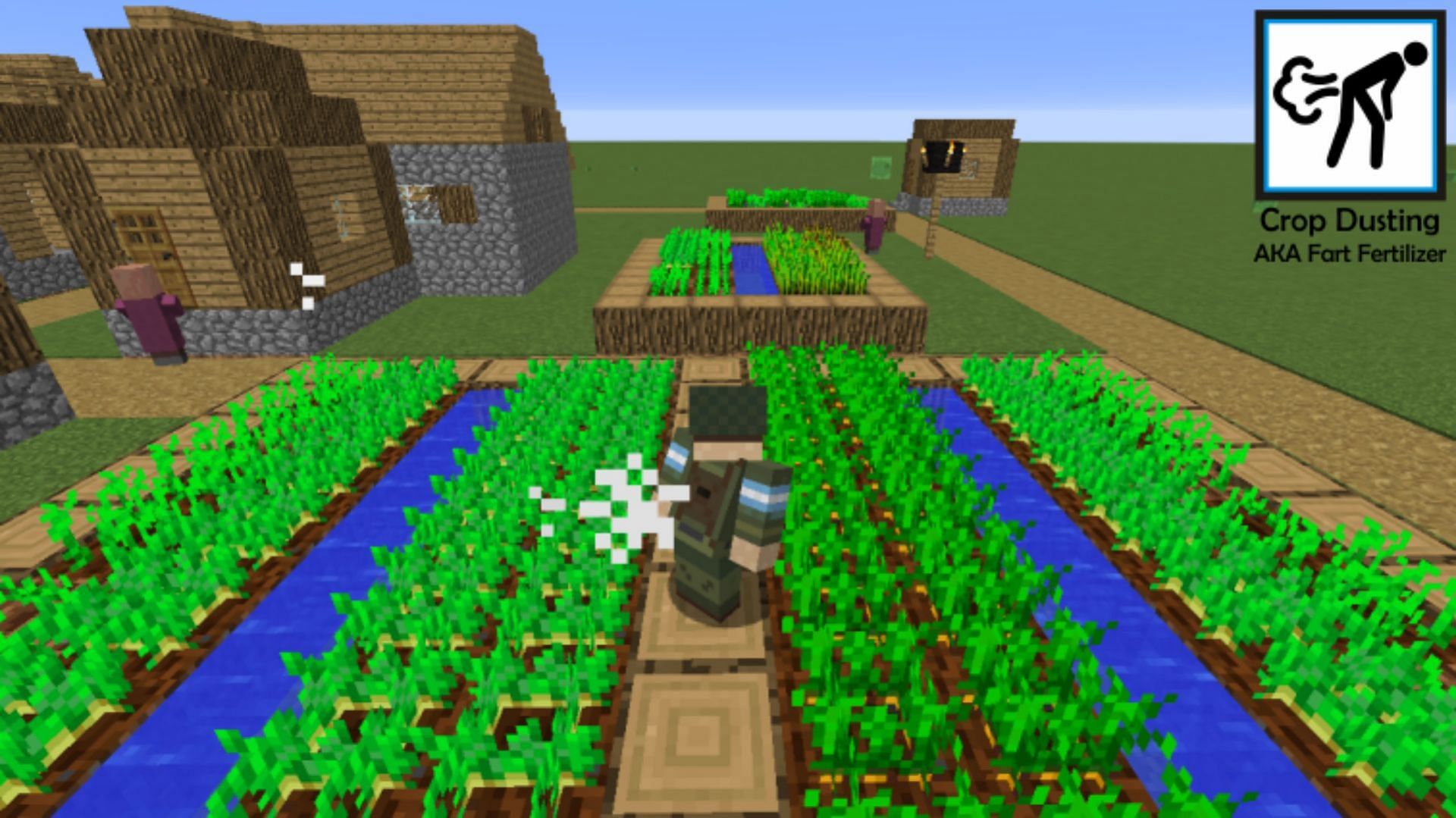 Crop dusting hilariously allows players to fart on the crops to fertilize them in Minecraft (Image via CurseForge)
