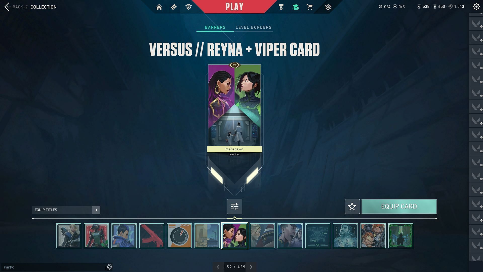 The Versus Reyna+Viper Player Card (Image via Riot Games)