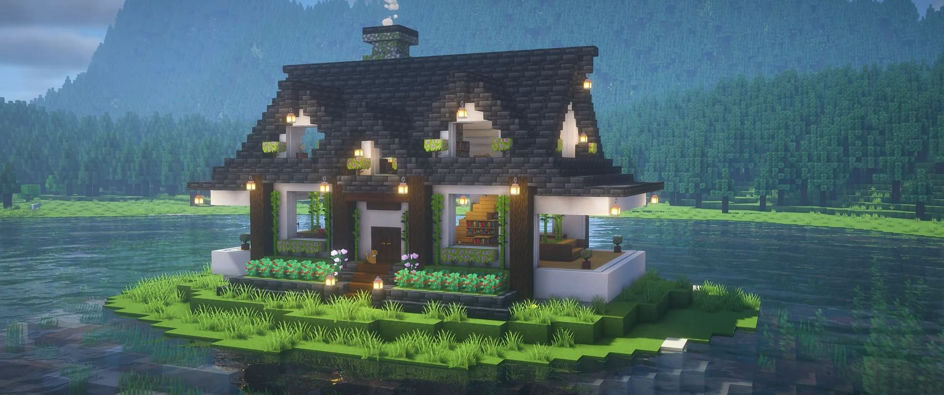 This house design is hugely assisted by its serene lake location (Image via NydiaLilium/YouTube)