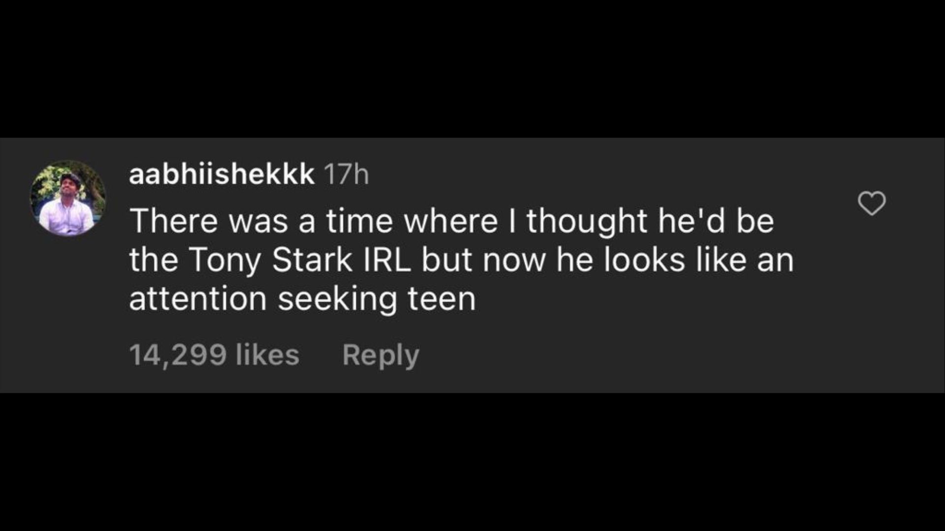 Screenshot of an Internet user remarking on Elon Musk sharing Amber Heard&#039;s picture dressed as Mercy. (Photo via @Pubity/Instagram)