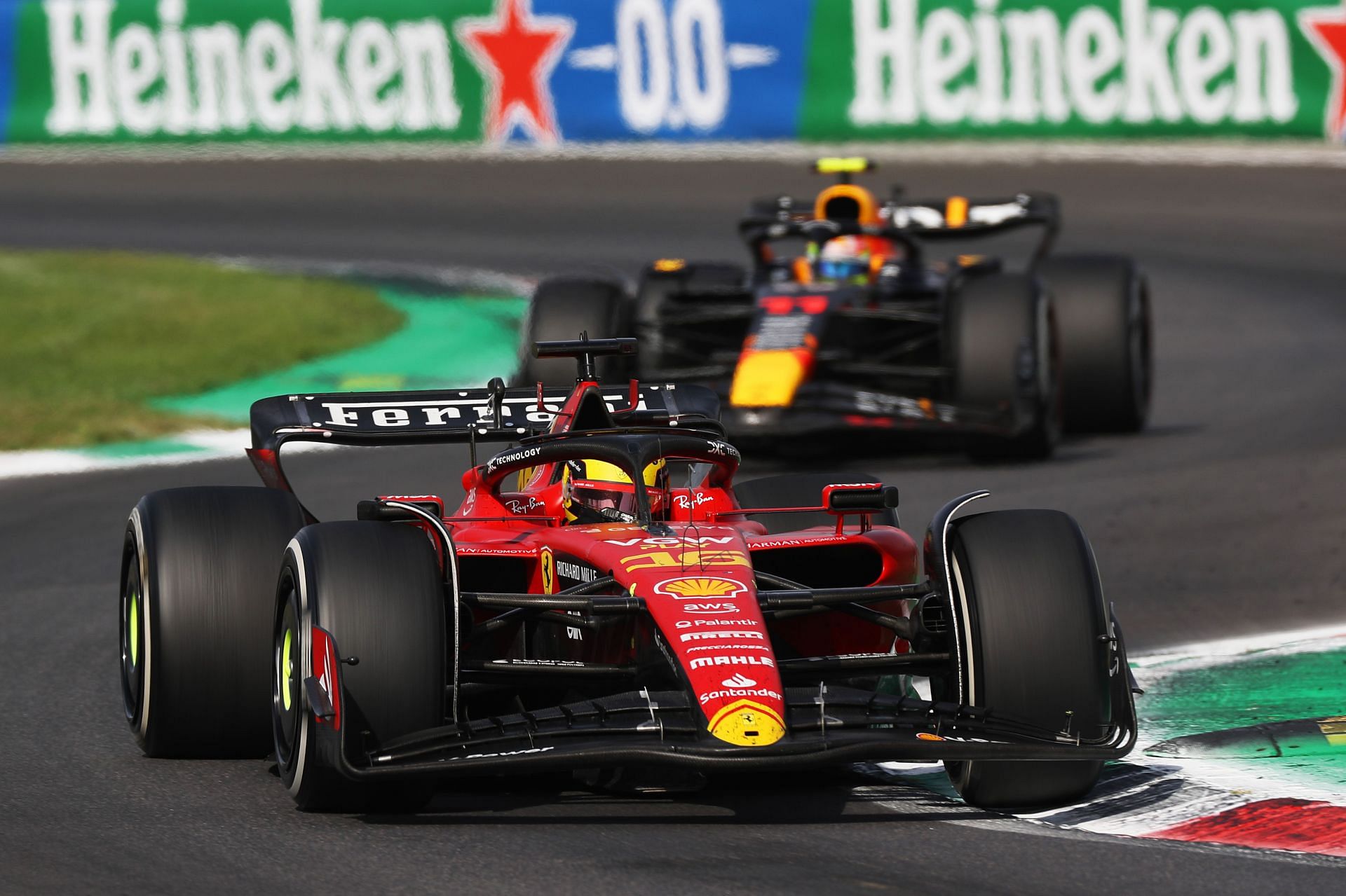 Charles Leclerc ahead of Sergio Perez