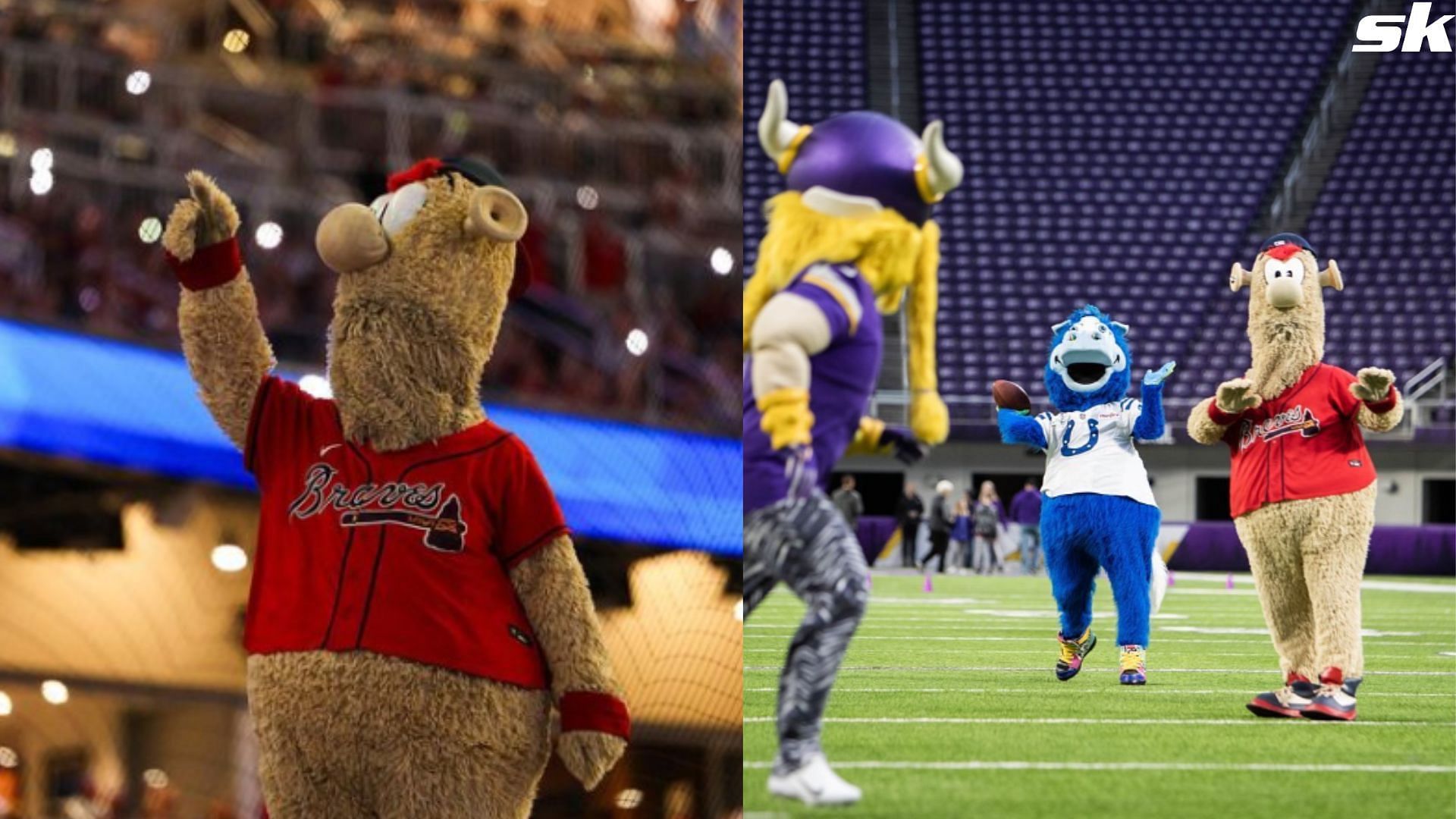 Atlanta Braves' mascot Blooper ruthlessly stiff-arms kids as he appears on  football field: No mercy