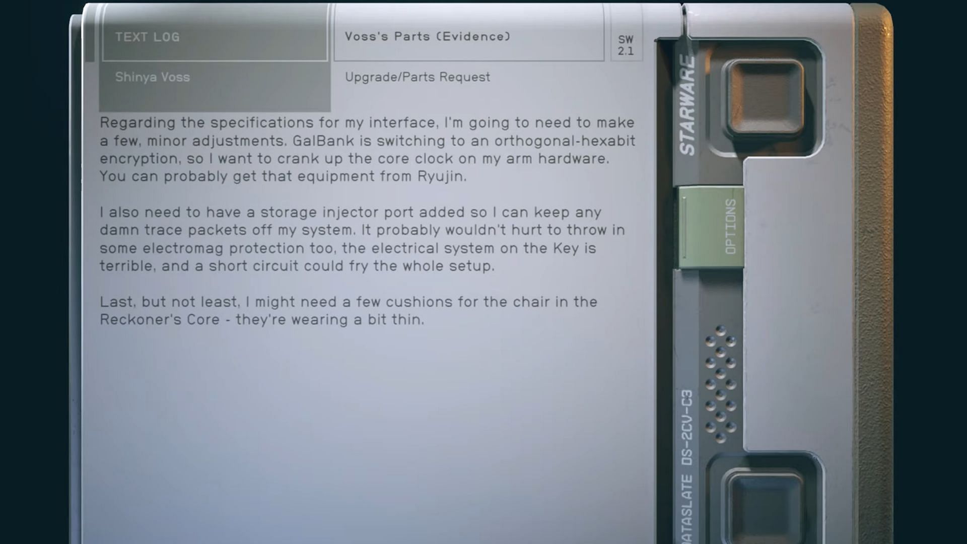 Voss&#039;s Part Evidence in Starfield (Image via Bethesda)