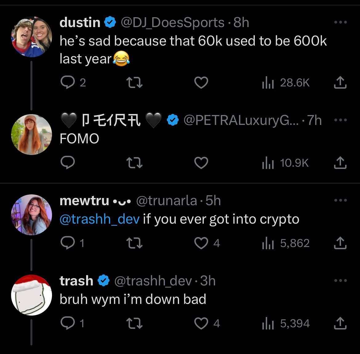Fans think the crypto streamer&#039;s $60K plummeted in value (Image via Twitter)