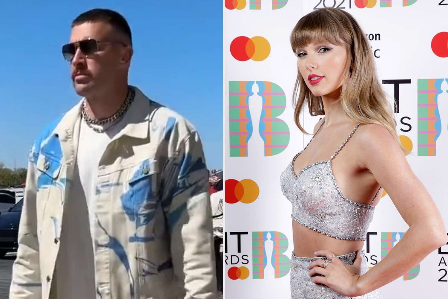 Travis Kelce (L) and Taylor Swift