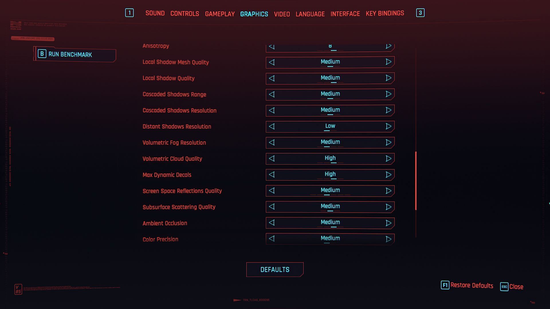 The complete list of advanced settings in Cyberpunk (Image via CD Projekt Red)