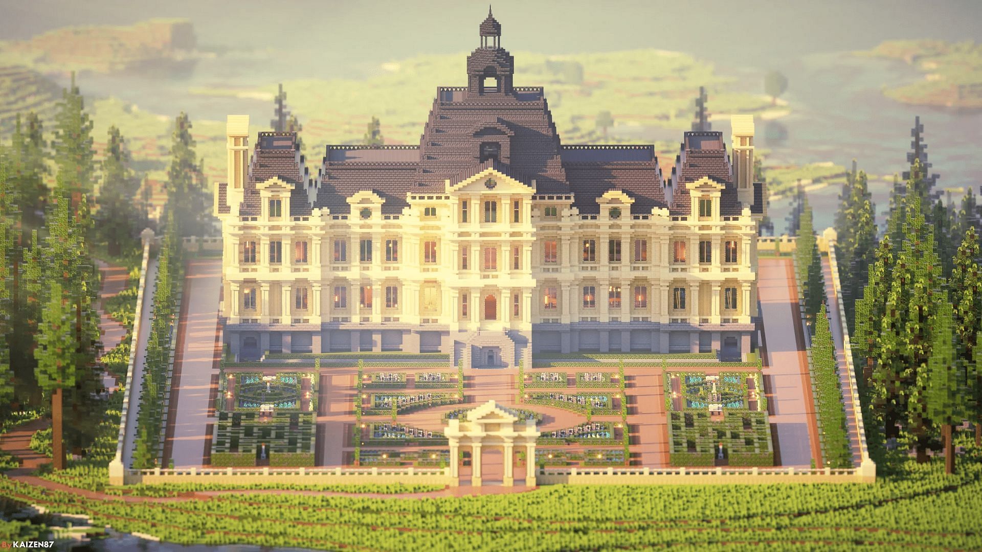 A French chateau-styled mansion created by a Minecraft player.