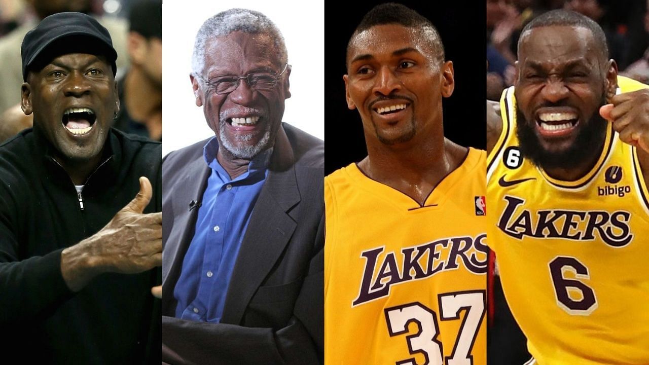 Michael Jordan, Bill Russell, Metta Sandiford-Artest and LeBron James