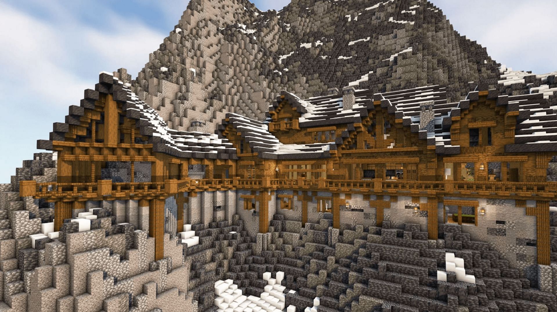 This wood and stone mansion fits in nicely with its surrounding mountain peaks (Image via FikiandBiki/Reddit)