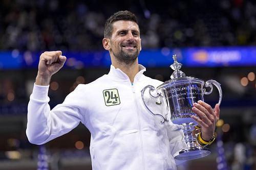 Novak Djokovic with the US Open trophy