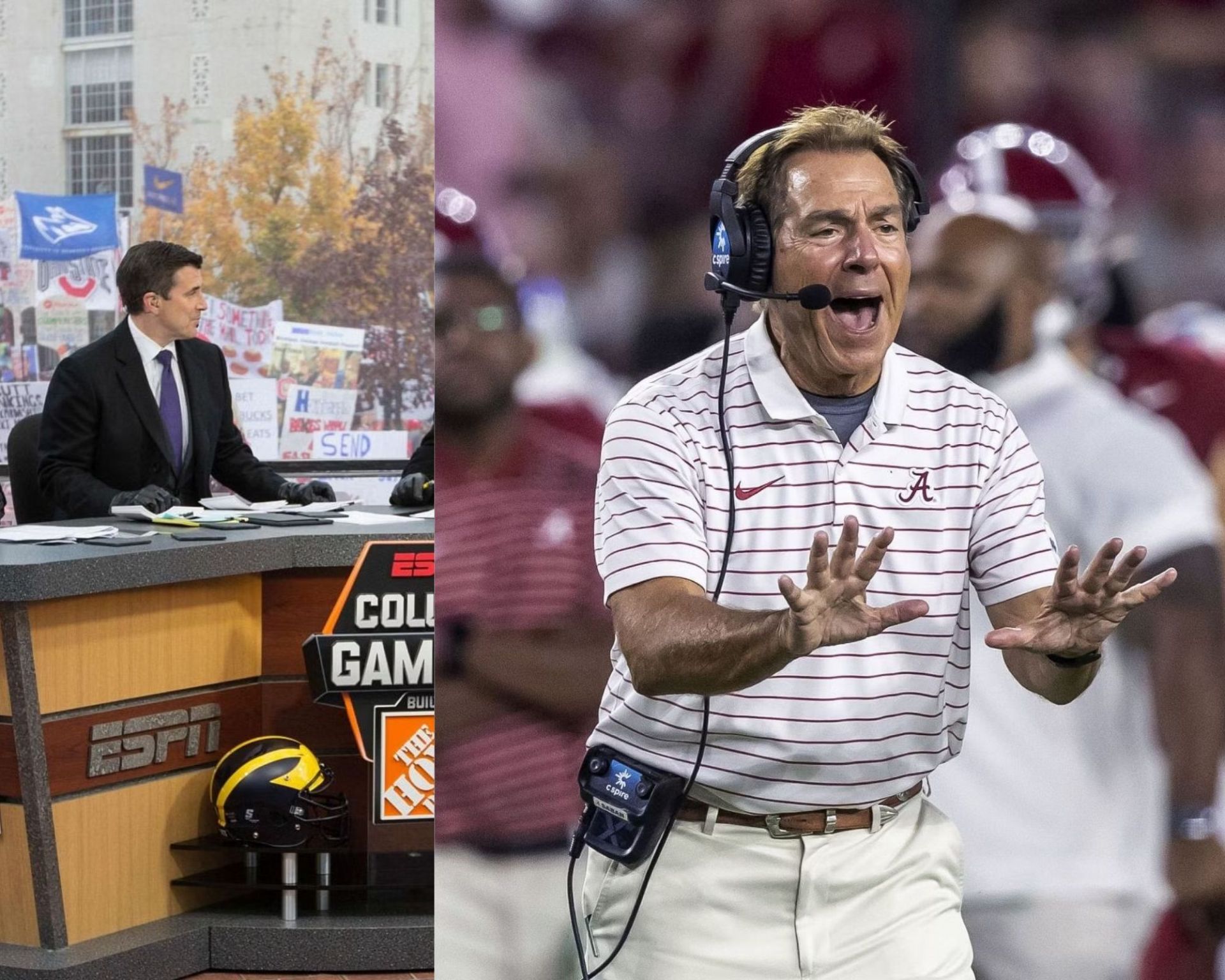 Rece Davis and Alabama coach Nick Saban