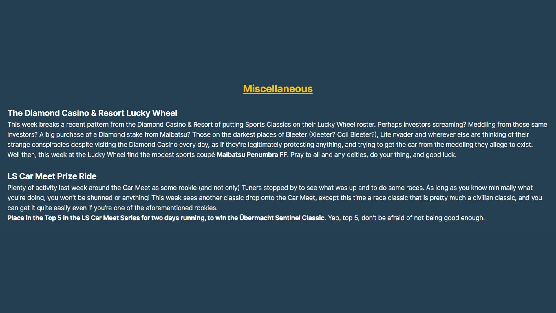 Leaked information about the September 28 weekly update (Image via GTA Forums)
