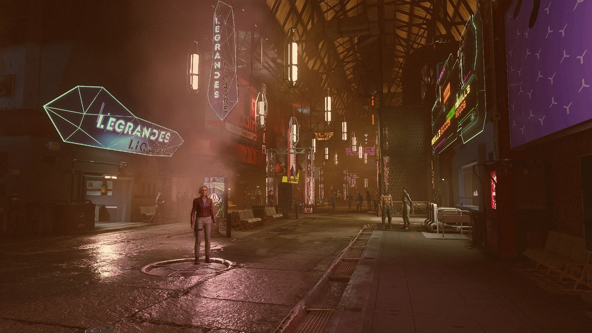 Taking a stroll through the neon-colored city. (Image via Bethesda Softworks)