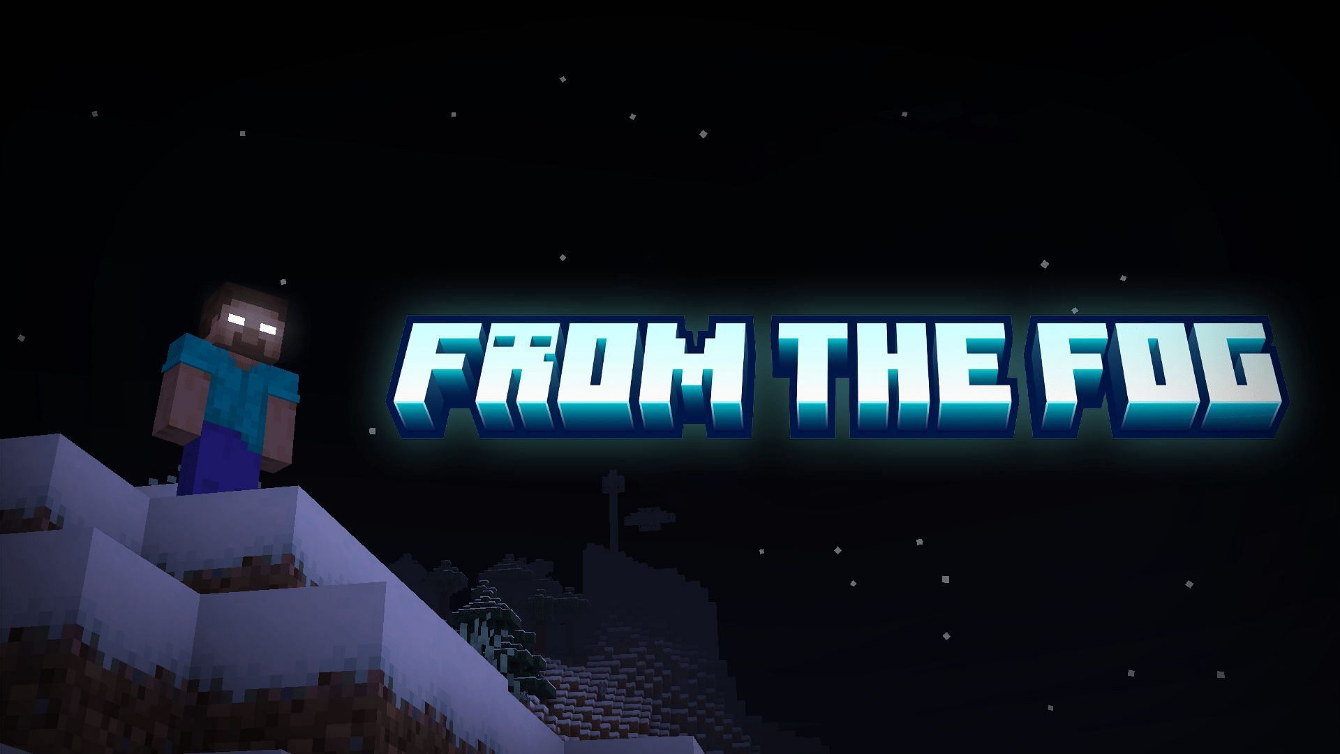 Herobrine glares on a hill alongside the logo for the Minecraft mod &quot;From the Fog&quot;