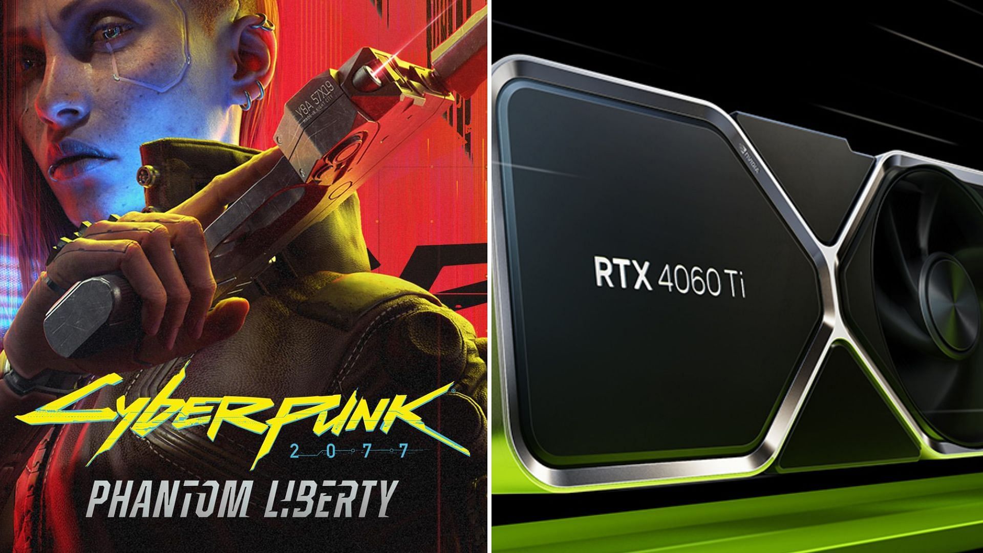 The Nvidia RTX 4060 and 4060 Ti can play Cyberpunk 2077 with some tweaks (Image via Nvidia and CD Projekt Red)