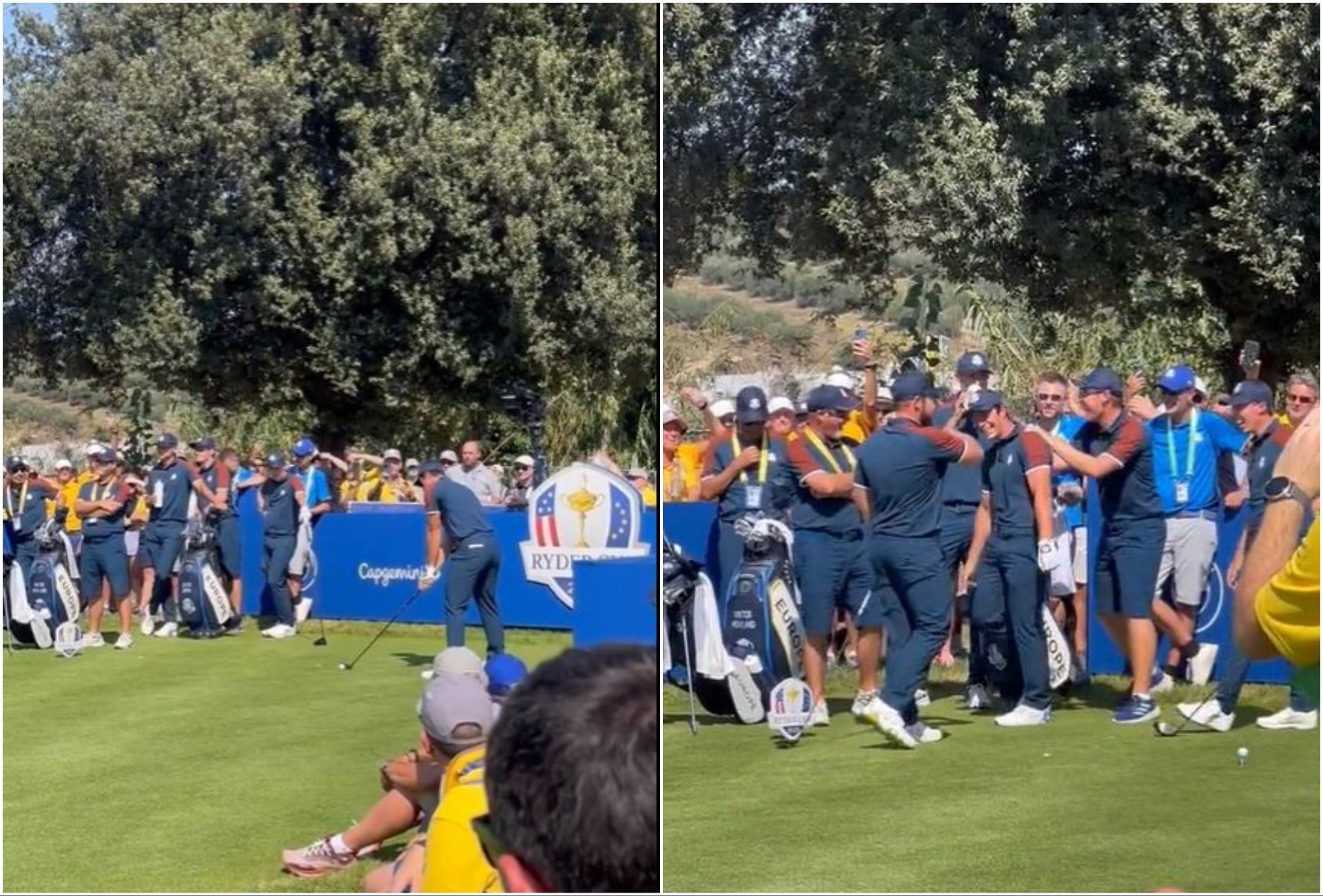 Viktor Hovland during a practice round at Ryder Cup 2023 (via Twitter/@NUCLRGOLF)