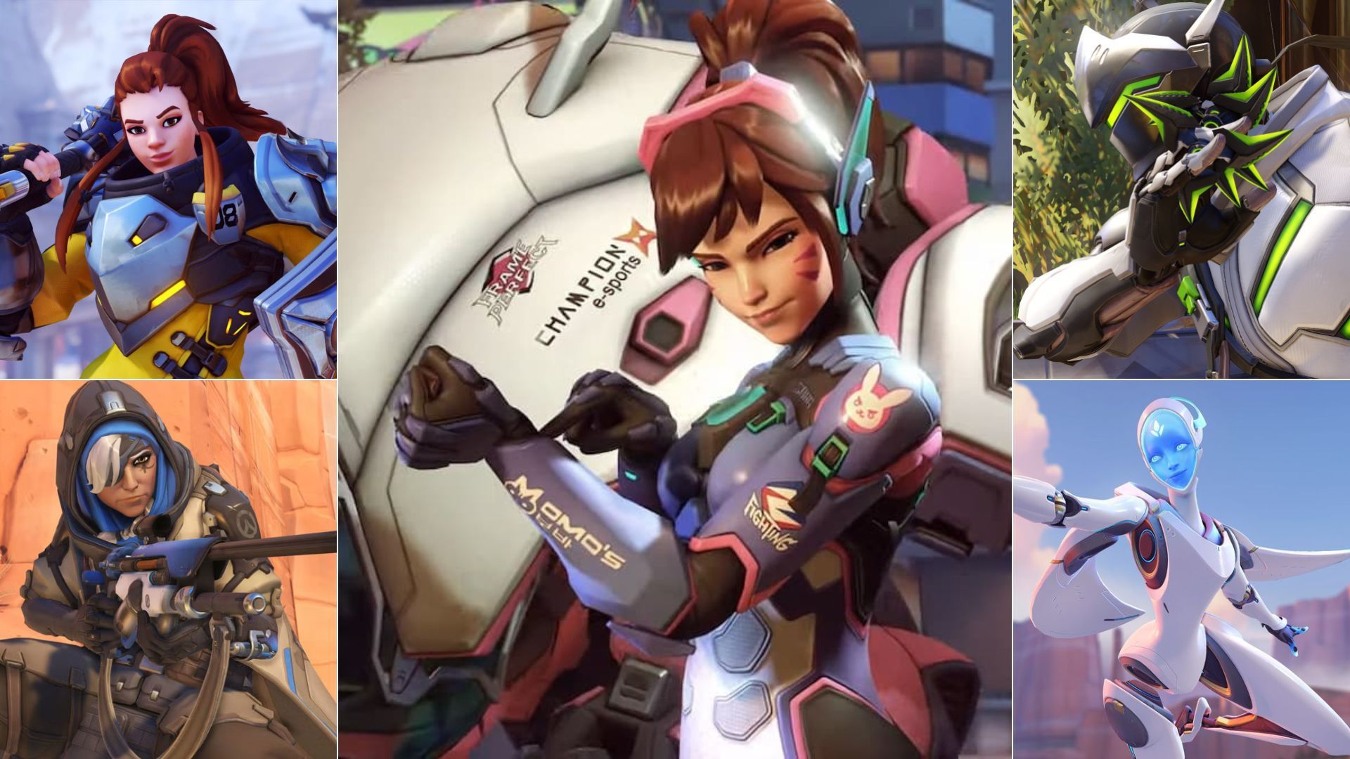 Brigitte, Ana, D.Va, Genji, Echo (Image via Sportskeeda)