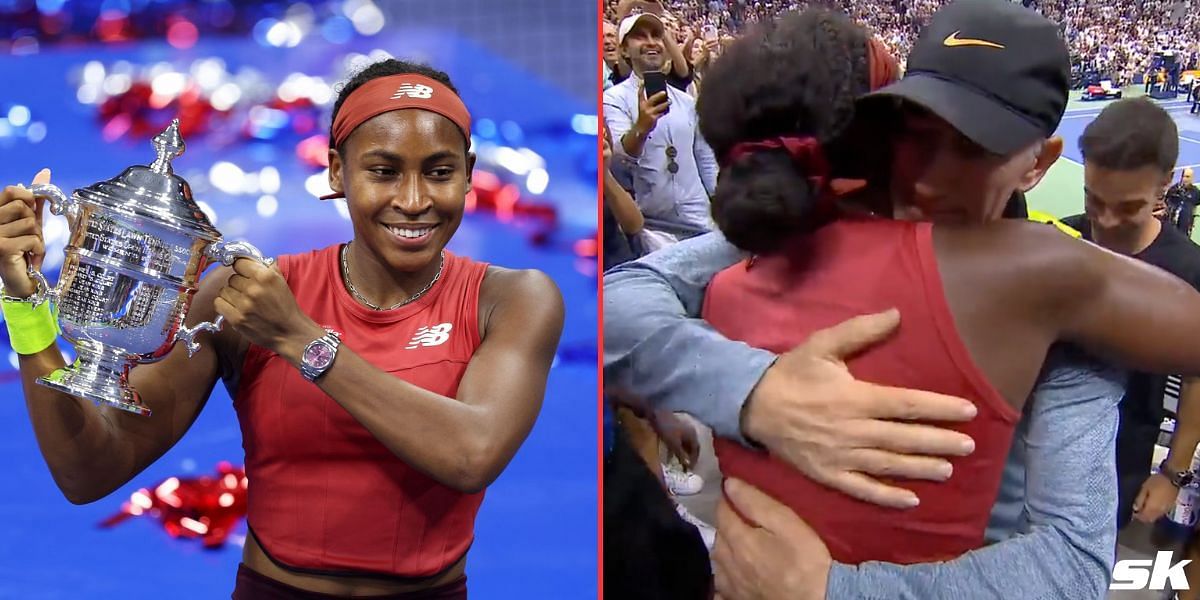 Coco Gauff celebrates with coach Brad Gilbert after winning US Open 2023 title