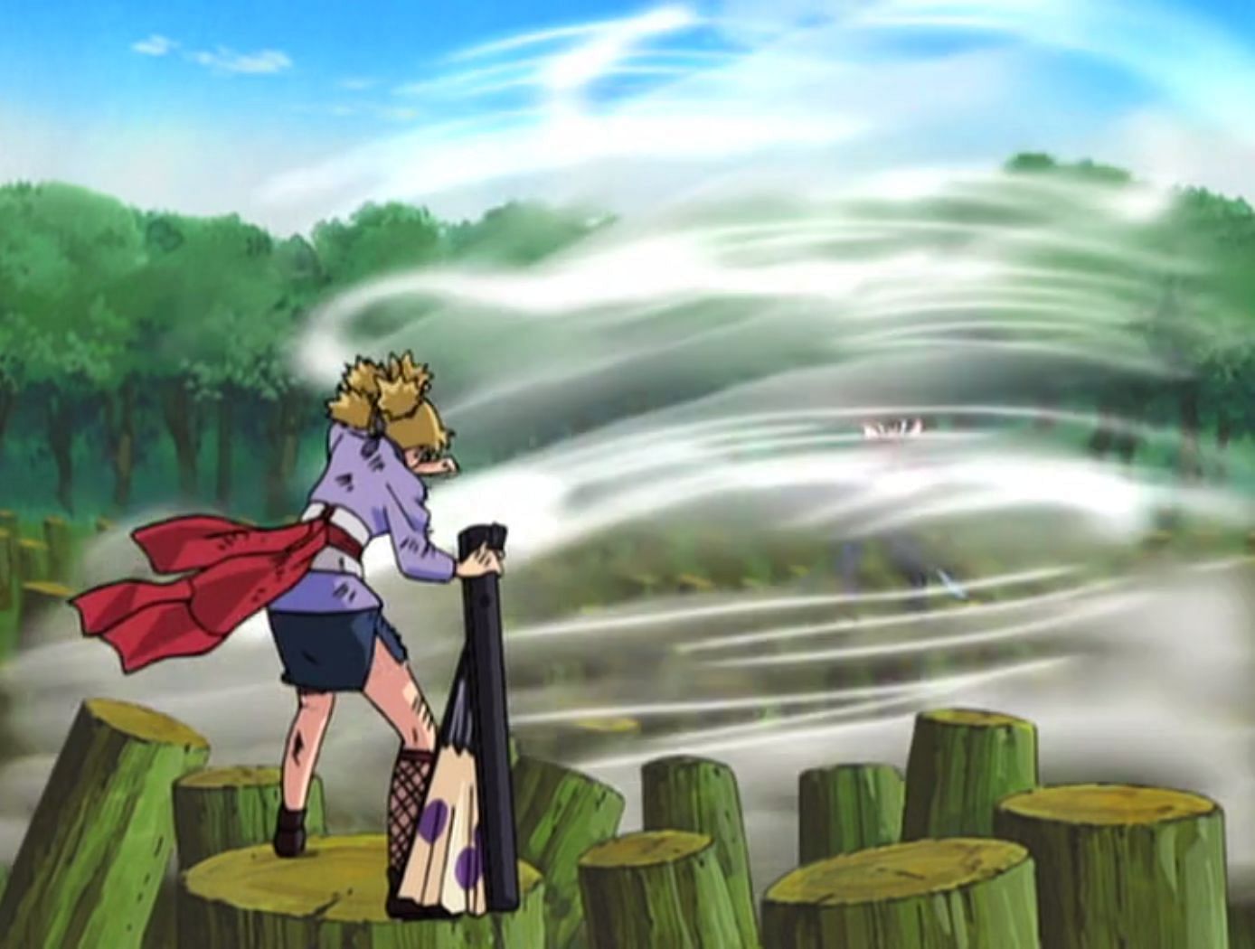 Kujaku using Wind Return against Temari in &#039;Naruto&#039; (Image via Studio Pierrot)