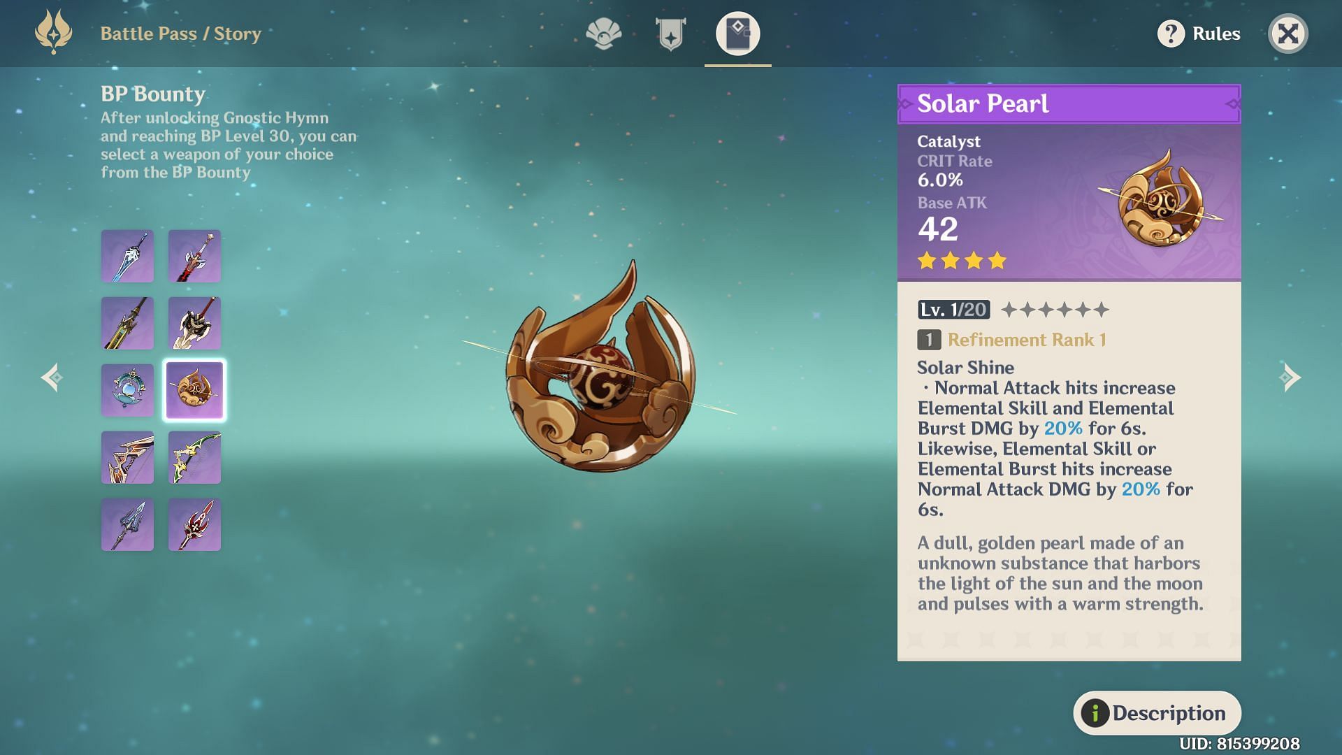 Solar Pearl, another Battle Pass 4-star weapon (Image via Genshin Impact)