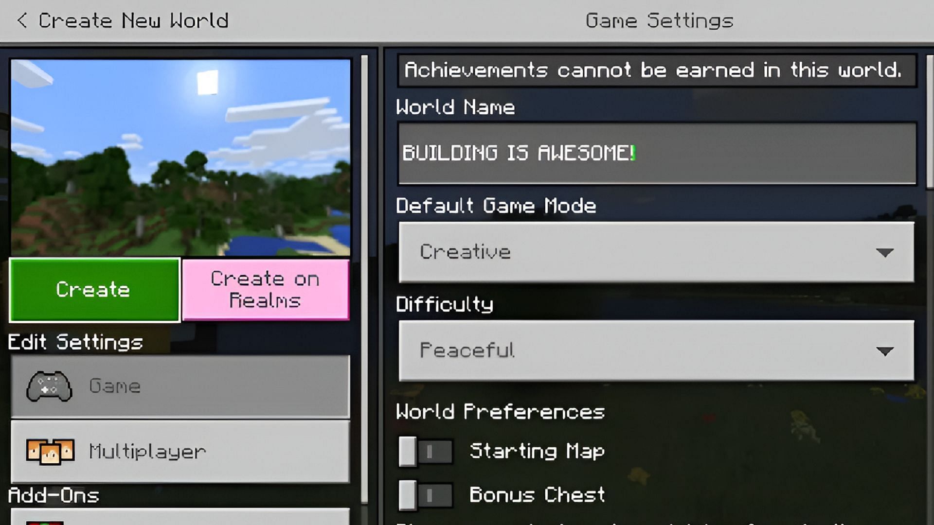 Peaceful Mode can be accessed for Minecraft in both Survival and Creative (Image via Mojang)