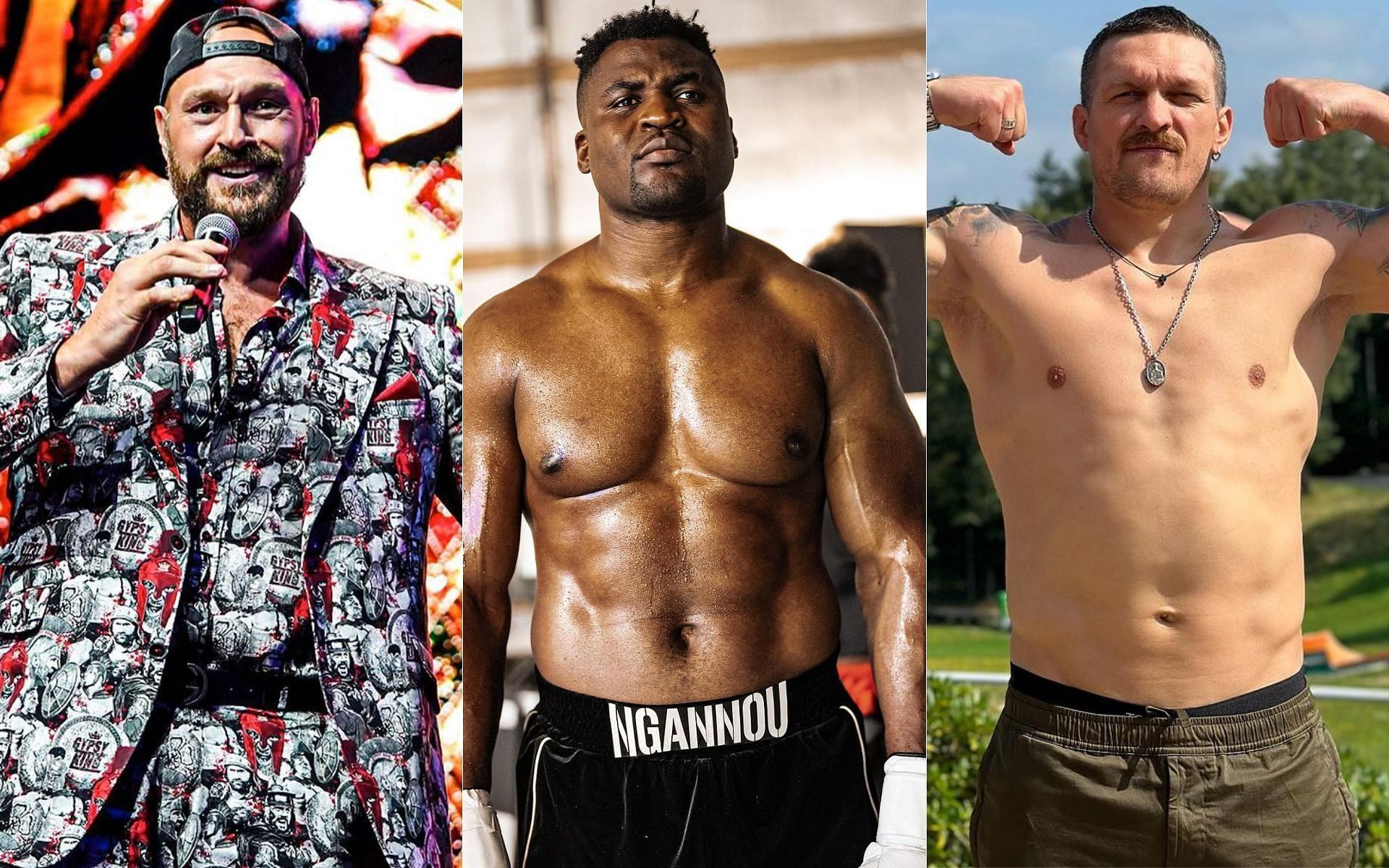 Tyson Fury (left) Francis Ngannou (center) Oleksandr Usyk (right) [Image courtesy @tysonfury @francisngannou @usykaa on Instagram]