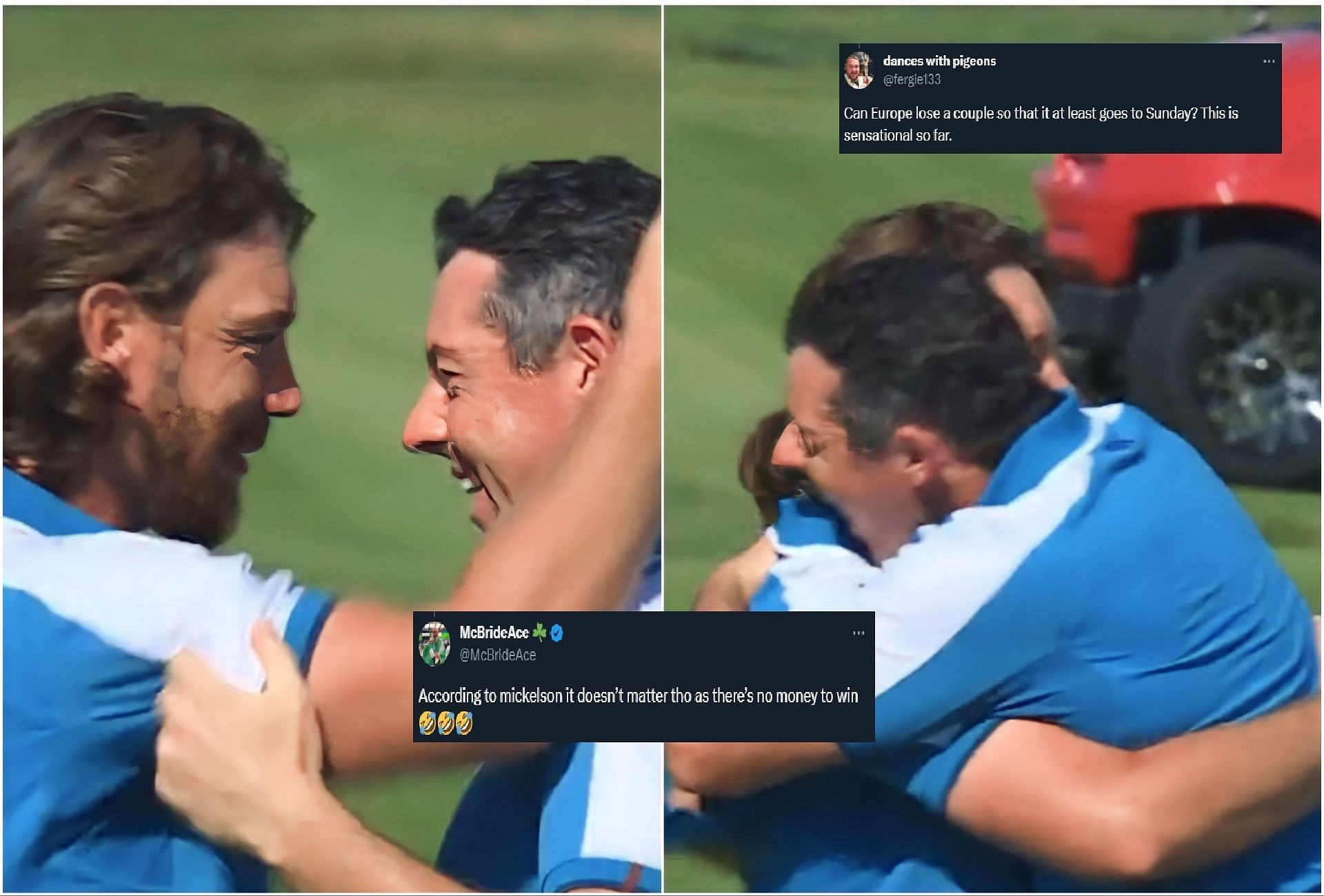 Rory McIlroy and Tommy Fleetwood at the 2023 Ryder Cup (via X/Twitter/@@RyderCupEurope)
