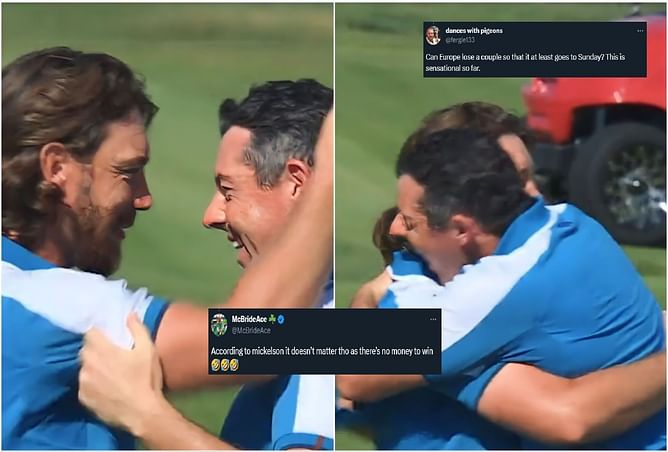 “According to Phil Mickelson it doesn’t matter as there’s no money”: Ryder Cup fans react as Rory McIlroy and Tommy Fleetwood celebrate Europe’s start